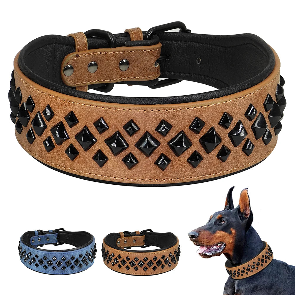 Studded Leather Dog Collar – Strong, Adjustable Collar for Large Breeds
