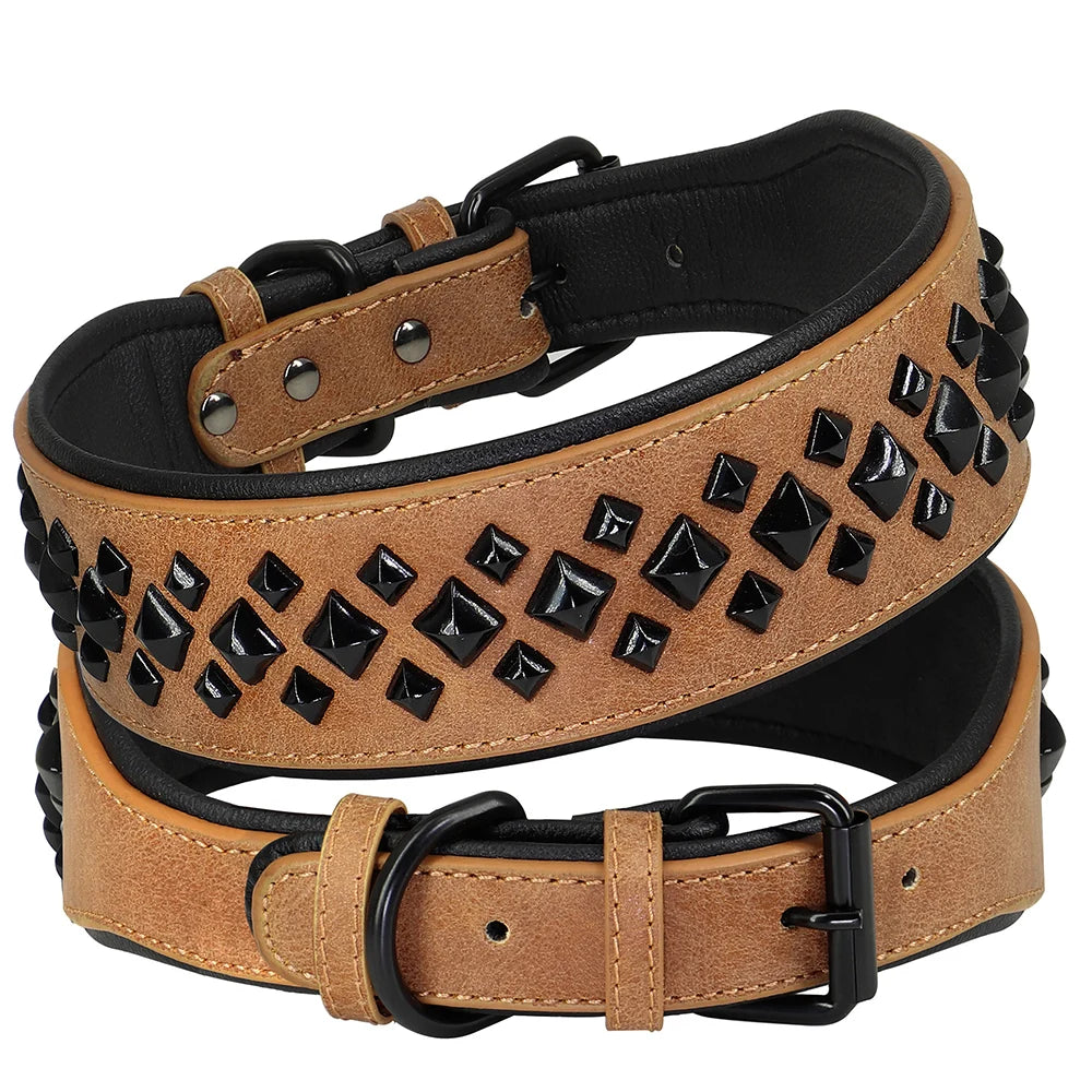 Studded Leather Dog Collar – Strong, Adjustable Collar for Large Breeds