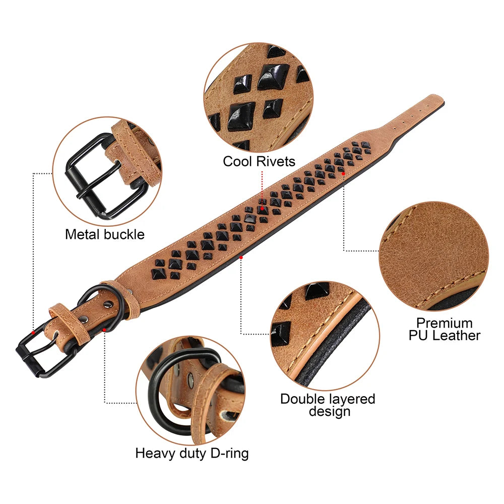 Studded Leather Dog Collar – Strong, Adjustable Collar for Large Breeds